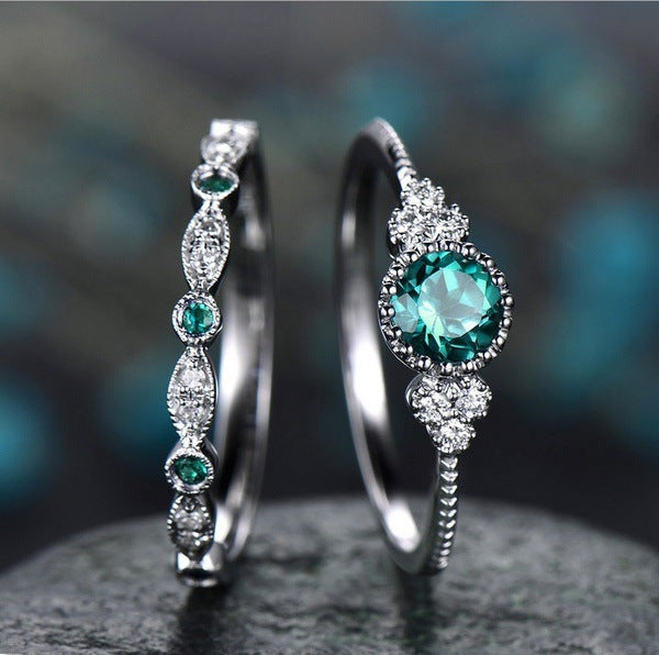 Anillos de Compromiso y Boda Económicos – Piedra Estilo Zafiro o Esmeralda con Zirconias